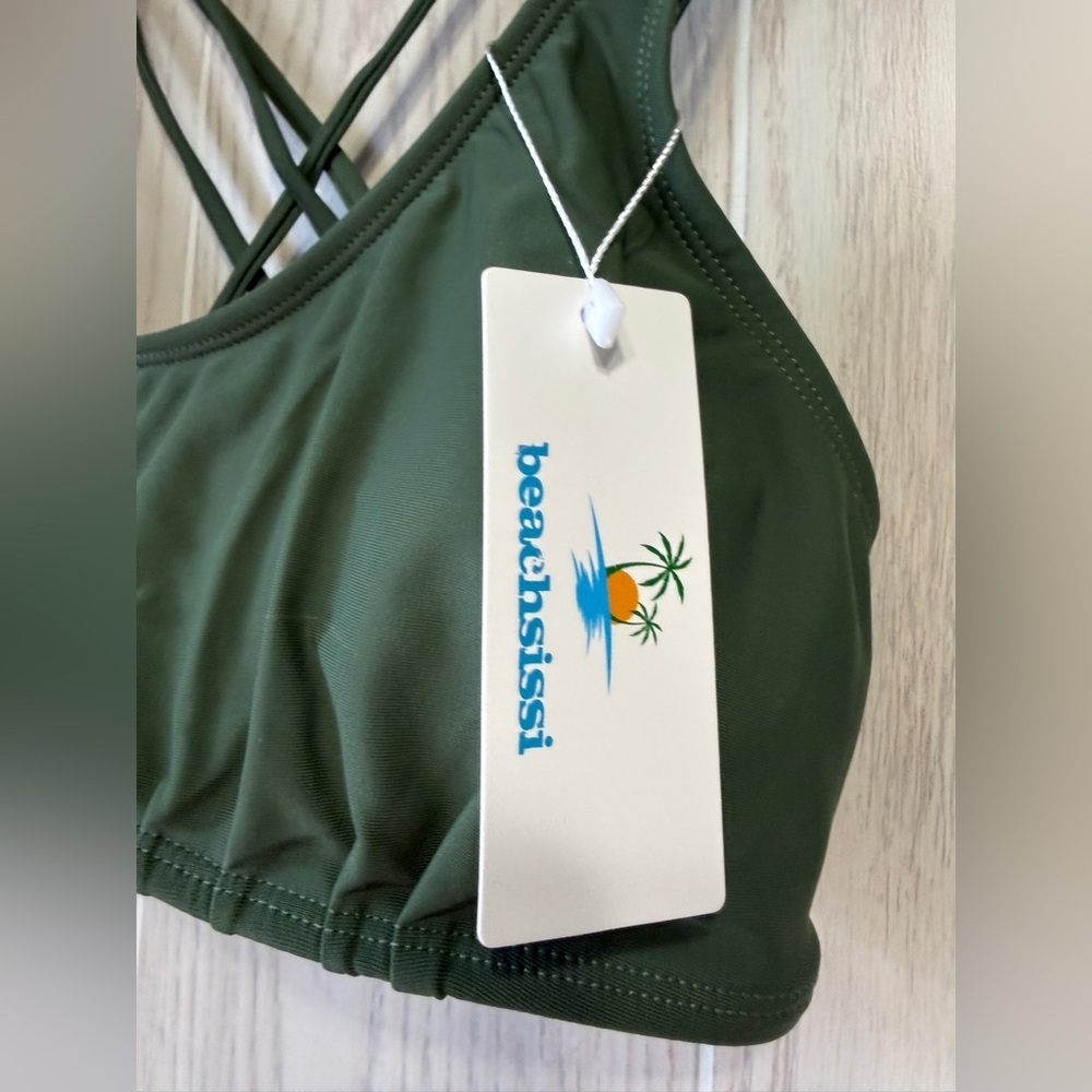 beachsissi Strappy Crossback Bikini Top Green Medium NWT Swimwear - Picture 3 of 5